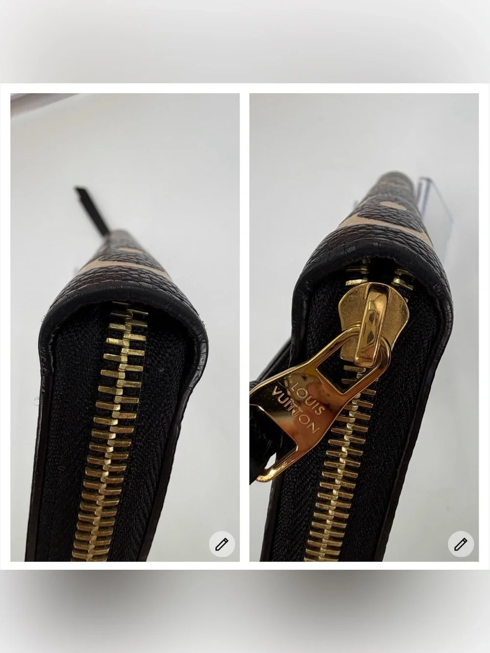 Louis Vuitton Black & Cream Monogram Zip-Around Wallet